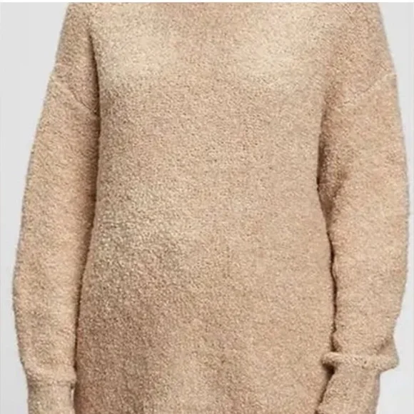 NWT GAP Cozy Boucle Turtleneck Tunic Sweater Wheat Beige L Cowl Neck Warm Knit - Picture 5 of 16